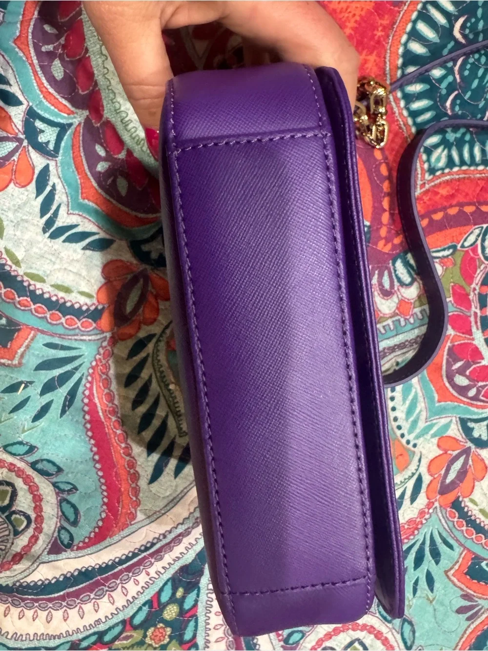 Tory Burch Purple Saffiano Leather Chain Strap Crossbody